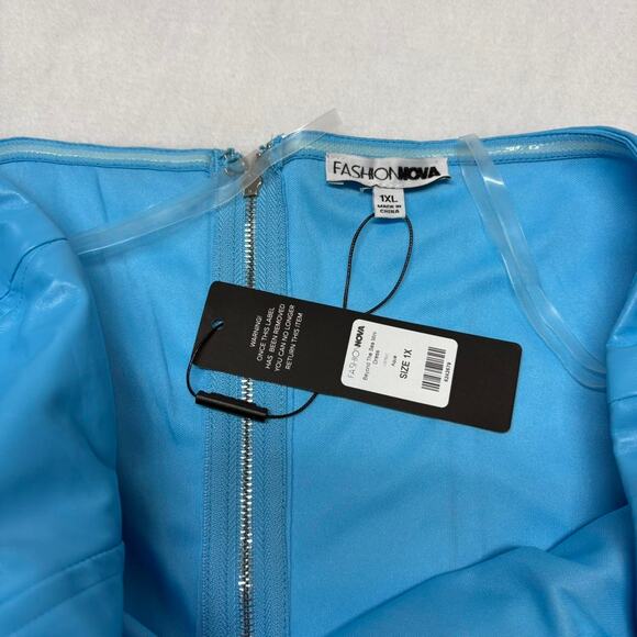 Fashion Nova Strapless Faux Leather Ruched Bodycon Mini Dress Blue Size 1X 14/16 - Picture 5 of 9